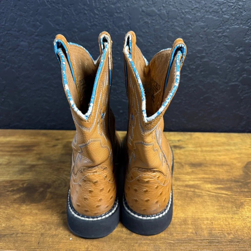 Ariat Ostrich Print 32969Y Brown Leather Western Cowboy Boots Kids Size 3